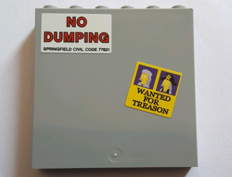 Panel 1 x 6 x 5 with 'NO DUMPING SPRINGFIELD CIVIL CODE 77621' and 'WANTED FOR TREASON' Pattern (Stickers) - Set 71016