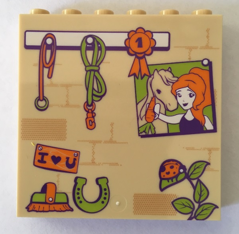 Panel 1 x 6 x 5 with Stable Wall with Ladybug, Lead Ropes, Brush, Horseshoe, Picture, and Ribbon Pattern