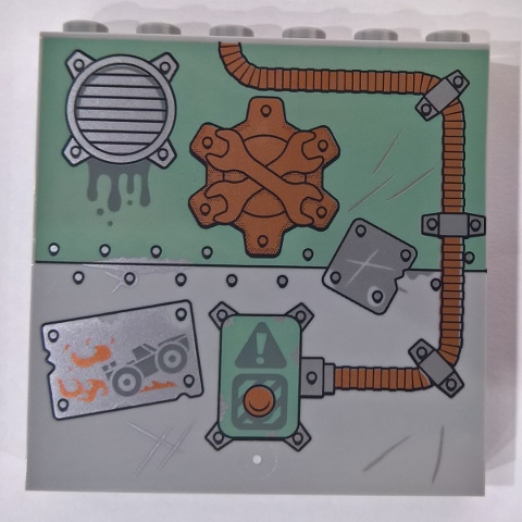 Panel 1 x 6 x 5 with Metal Plates, Wrenches, Grille, Vehicle and Warning Sign with Button and Tube Pattern