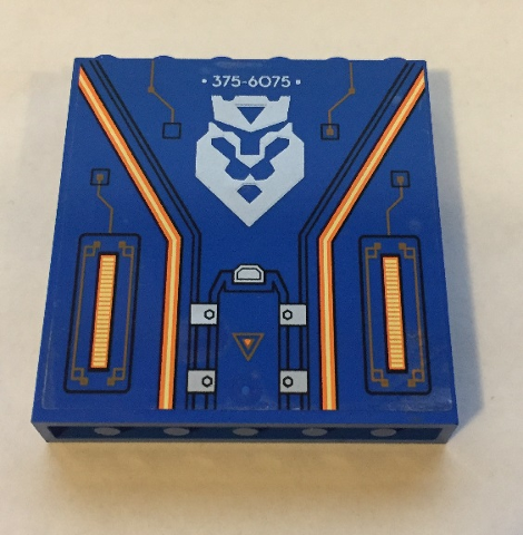 Panel 1 x 6 x 5 with Silver '375-6075', Nexo Knights Emblem and Orange Circuitry Pattern (Sticker) - Set 70317