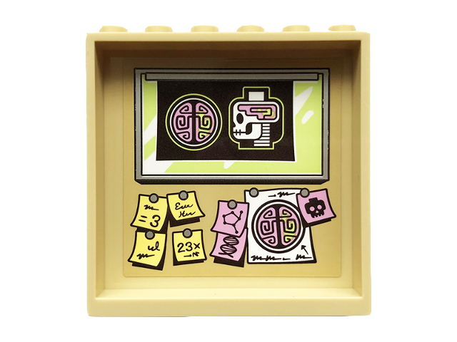 Panel 1 x 6 x 5 with Minifigure Head and Brain X-Ray and Pinned Sticky Notes Pattern on Inside (Sticker) - Set 70418