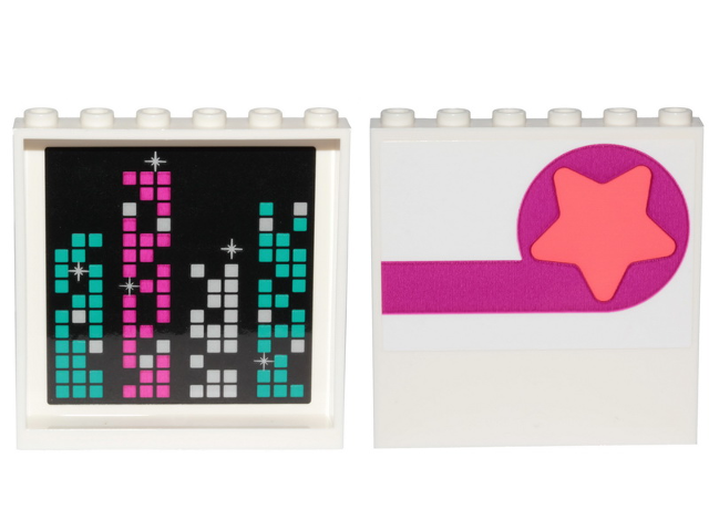 Panel 1 x 6 x 5 with Coral Star on Magenta Circle and Stripe on Outside and Dark Turquoise, Magenta and White Squares on Inside Pattern (Stickers) - Set 70828