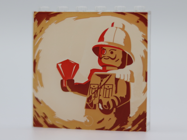 Panel 1 x 6 x 5 with Baron von Barron Minifigure Holding Red Jewel on Light Nougat, Nougat and Dark Red Background Pattern