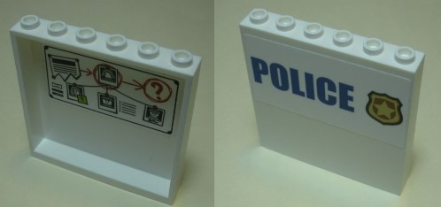 Panel 1 x 6 x 5 with Blue 'POLICE' on White Background and Gold Police Badge on Outside and Bulletin Board Red Circles, Question Marks and Photos on Inside Pattern (Stickers) - Set 60139