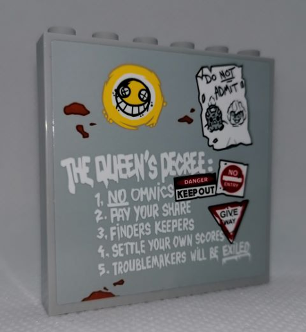 Panel 1 x 6 x 5 with 'THE QUEEN'S DECREE:' List, 'DO NOT ADMIT' Poster, Danger Signs and Smile Face Pattern (Sticker) - Set 75977