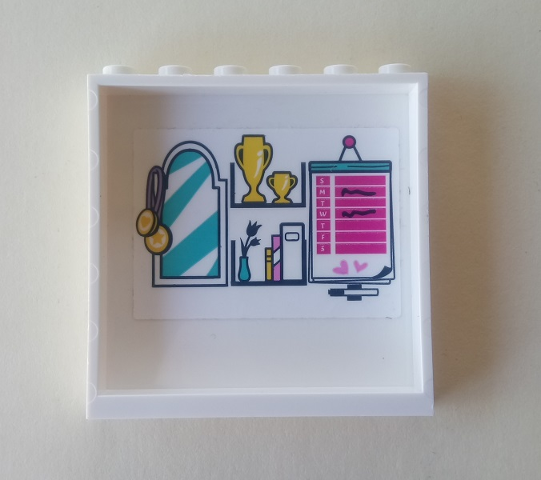 Panel 1 x 6 x 5 with Mirror, Medals, Trophies, Books, Flower and Weekly Calendar Pattern on Inside (Sticker) - Set 41314