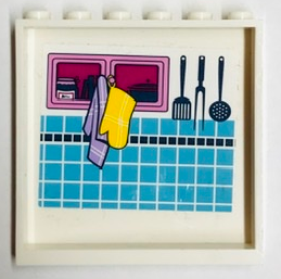 Panel 1 x 6 x 5 with Cupboard, Tiles, Towel, Oven Mitt and Kitchen Utensils Pattern on Inside (Sticker) - Set 41314