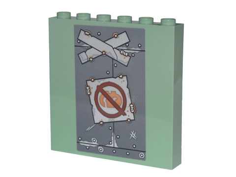 Panel 1 x 6 x 5 with DUPLO Alien with Circle with Slash, Silver Metal Plates, Scratches and Rivets with Rust Pattern (Sticker) - Set 70840