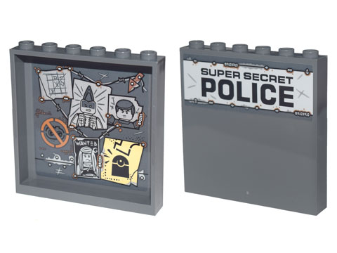 Panel 1 x 6 x 5 with Detective Board with Posters, Barbed Wire and 'SUPER SECRET POLICE' Pattern on Both Sides (Stickers) - Set 70840