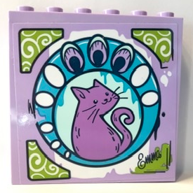 Panel 1 x 6 x 5 with Medium Lavender Cat Design in Light Aqua and Medium Azure Circles and 'Emma' Pattern (Sticker) - Set 41365