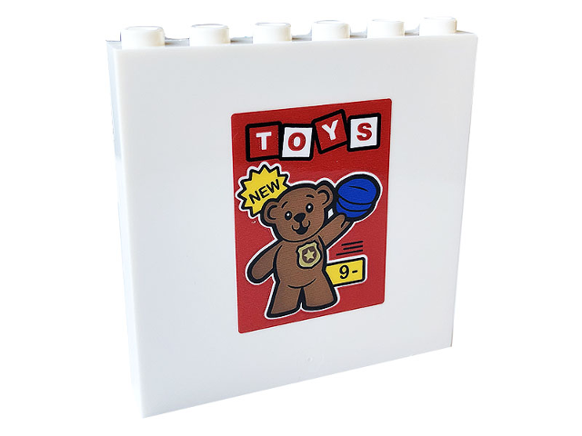 Panel 1 x 6 x 5 with 'TOYS', 'NEW', Number 9, Police Badge, Blue Hat and Bear Pattern (Sticker) - Set 60233