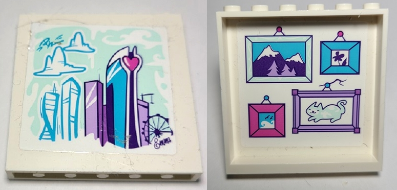 Panel 1 x 6 x 5 with City Skyline Mural Painting on Outside and Hanging Pictures of Mountains, Flower, Wave, and Cat on Inside Pattern (Sticker) - Set 41336