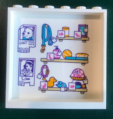 Panel 1 x 6 x 5 with Hanging Leash, Pet Supplies on Shelves, 'Emma' and 'LOST' Posters Pattern on Inside (Sticker) - Set 41345