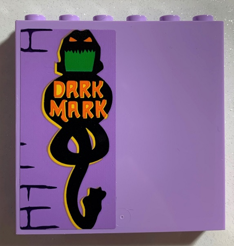 Panel 1 x 6 x 5 with Brick Wall, Orange 'DARK MARK' on Black Monster Pattern (Sticker) - Set 75978