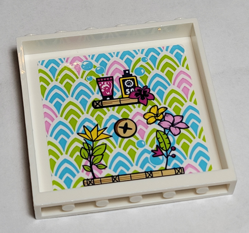 Panel 1 x 6 x 5 with Flowers on Shelves and Lime, Medium Azure, and Bright Pink Wallpaper Pattern on Inside (Sticker) - Set 41374