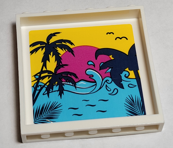 Panel 1 x 6 x 5 with Medium Azure Waves, Dark Blue Palm Trees, Magenta Sun, and Yellow Sky Sunset Pattern (Sticker) - Set 41374