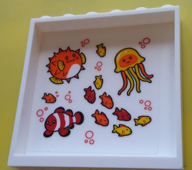 Panel 1 x 6 x 5 with Red, Orange, and Bright Light Orange Fish, Pufferfish, Clownfish, and Jellyfish Pattern on Inside (Sticker) - Set 60204