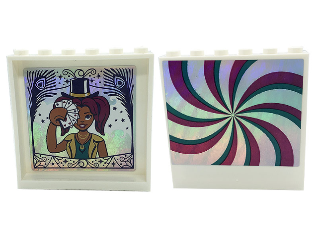 Panel 1 x 6 x 5 with Dark Turquoise and Magenta Swirls on Silver Background on Outside and Camila with Top Hat and Playing Cards on Inside Pattern Model Left Side (Stickers) - Set 41685