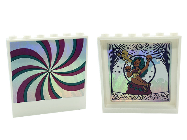 Panel 1 x 6 x 5 with Dark Turquoise and Magenta Swirls on Silver Background on Outside and Claire Breathing Fire in Ring on Inside Pattern Model Right Side (Stickers) - Set 41685