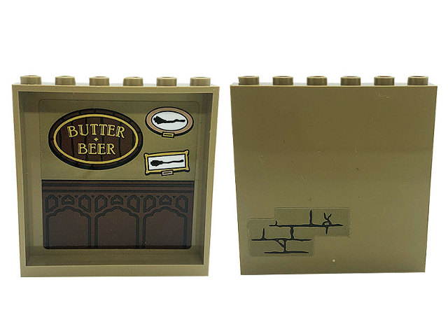 Panel 1 x 6 x 5 with Bricks on Outside and 'BUTTER BEER' Sign, Broom Pictures, and Wainscoting on Inside Pattern (Stickers) - Set 76388