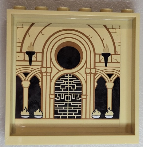 Panel 1 x 6 x 5 with Torches, Bricks, Arches, Doorway and Fires Pattern on Inside (Sticker) - Set 71043