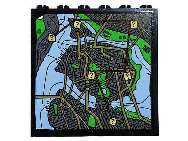 Panel 1 x 6 x 5 with Map with Water, Grass, Buildings and Question Marks Pattern (Sticker) - Set 76183