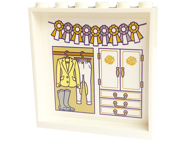 Panel 1 x 6 x 5 with Gold and Bright Pink Bows and Wardrobe with Bright Light Yellow Jacket, White Riding Breeches, and Boots Pattern (Sticker) - Set 43195