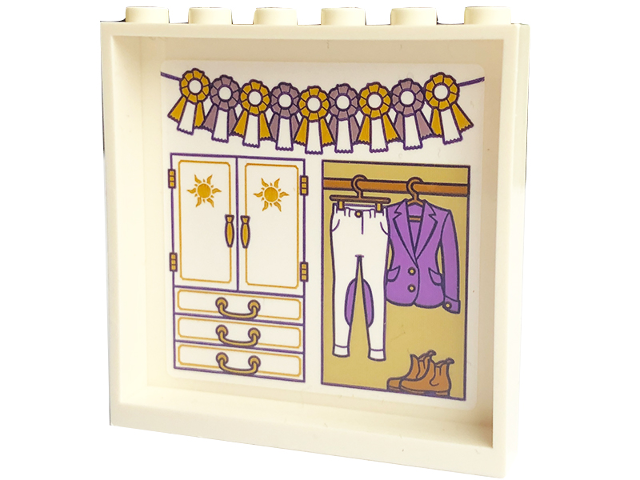 Panel 1 x 6 x 5 with Gold and Bright Pink Bows and Wardrobe with Medium Lavender Jacket, White Riding Breeches, and Boots Pattern (Sticker) - Set 43195