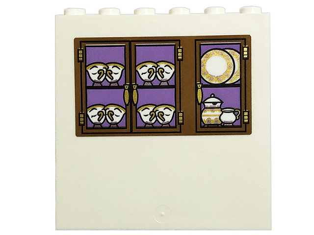 Panel 1 x 6 x 5 with Gold and White Teacups, Plates and Teapot in Cabinet Pattern (Sticker) - Set 43196