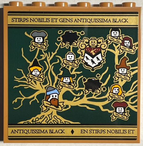 Panel 1 x 6 x 5 with Gold Sirius Black Family Tree with 11 Minifigure Heads Left Half Pattern (Sticker) - Set 76408