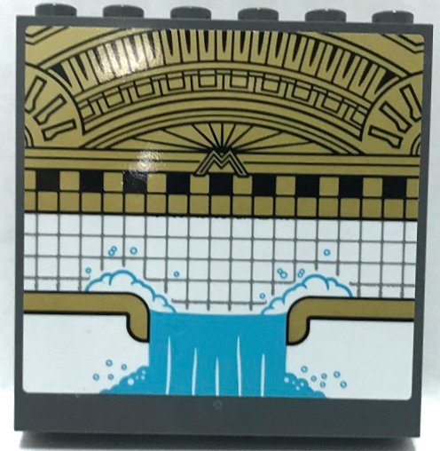 Panel 1 x 6 x 5 with Medium Azure Waterfall and Bubbles, Black, Gold and White Tiles, Arches and Capital Letter M Pattern (Sticker) - Set 70922
