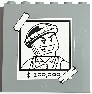 Panel 1 x 6 x 5 with White and Black Bank Robber Minifigure Wanted Poster and '$100,000' Reward Pattern (Sticker) - Set 40110