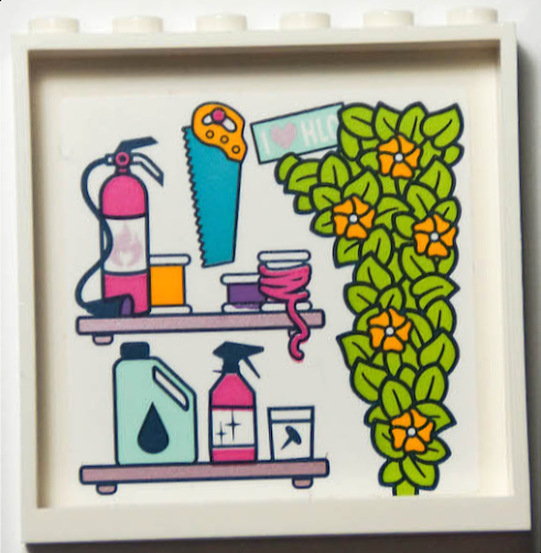 Panel 1 x 6 x 5 with Saw, Plant with Lime Leaves, 'I Heart HLC' Sign, and Shelves with Fire Extinguisher and Accessories Pattern (Sticker) - Set 41395