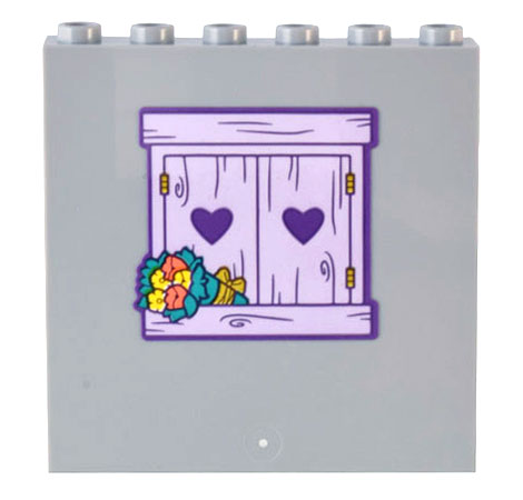 Panel 1 x 6 x 5 with Dark Purple and Lavender Shuttered Window, Hearts, and Bouquet of Flowers Pattern (Sticker) - Set 43205