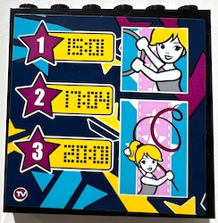 Panel 1 x 6 x 5 with TV Screen with 3 Magenta Stars and Times '15:01', '17:04', '20:01', and Friends Gymnasts Pattern (Sticker) - Set 41372