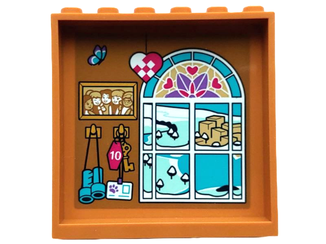 Panel 1 x 6 x 5 with Friends Painting, Hooks with Accessories, Hearts, and Stained Glass Window with Winter View Pattern (Sticker) - Set 4002022