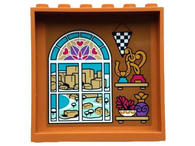 Panel 1 x 6 x 5 with Shelves with Trophies and Accessories, Checkered Banner, Stained Glass Window with Winter View Pattern (Sticker) - Set 4002022