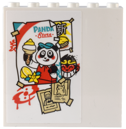 Panel 1 x 6 x 5 with 'PANDA Store' Poster with Ice Cream Cone, Signs, Monkey King, and Bionicle Three Virtues Graffiti Pattern (Sticker) - Set 80036