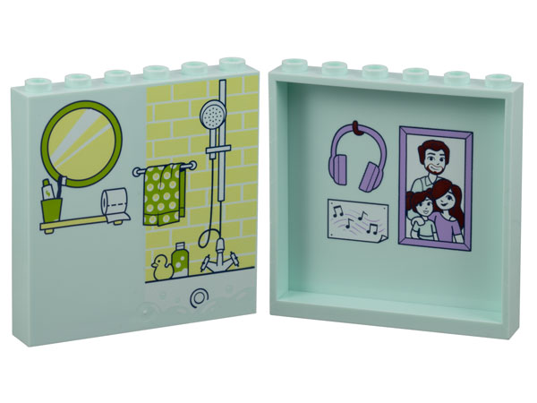 Panel 1 x 6 x 5 with Bathroom Mirror and Shower on Outside, Family Portrait and Headphones on Inside Pattern