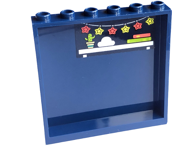 Panel 1 x 6 x 5 with Hanging Lights and Shelf with White Cloud, Fairy Lights, Books and Cactus Pattern (Sticker) - Set 41755