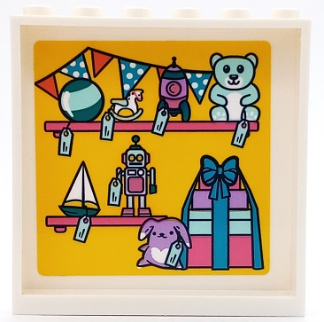 Panel 1 x 6 x 5 with Shelves, Bunting, Toys, Price Tags and Presents with Bow on Yellow Background Pattern (Sticker) - Set 41450
