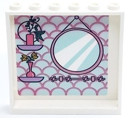 Panel 1 x 6 x 5 with Shelves, Vases with Flowers, Mirror and Medium Lavender Half Circles on Light Aqua Background Pattern (Sticker) - Set 41450