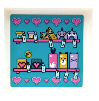 Panel 1 x 6 x 5 with Shelves, Cell Phones, Game Controllers, Price Tags and Dark Pink Hearts on Medium Azure Background Pattern (Sticker) - Set 41450