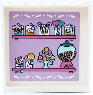 Panel 1 x 6 x 5 with Shelves, Jars, Candy Canes, Hearts and Gumball Machine on Lavender Background Pattern (Sticker) - Set 41450