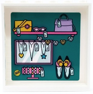 Panel 1 x 6 x 5 with Shelf, Mirror, Handbags, Necklaces, Shoes and Price Tags on Dark Turquoise Background Pattern (Sticker) - Set 41450
