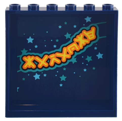Panel 1 x 6 x 5 with Medium Azure and Dark Turquoise Stars and Yellow and Orange Ninjago Logogram 'KARAOKE' Pattern (Sticker) - Set 71799