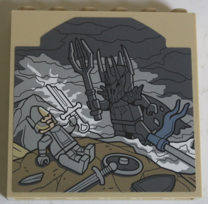 Panel 1 x 6 x 5 with Scene of The Destruction of the Ring with Dark Bluish Gray and Light Bluish Gray Minifigures, Dark Tan Earth and Sand Blue Flag Pattern (Sticker) - Set 10316