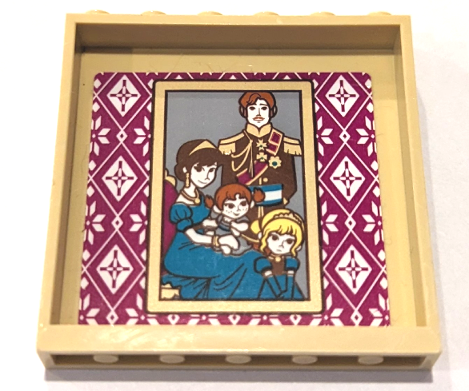 Panel 1 x 6 x 5 with Portrait of Elsa, Anna, King, and Queen of Arendelle on Magenta and White Wallpaper Pattern (Sticker) - Set 41167