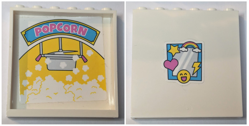 Panel 1 x 6 x 5 with Medium Azure and Yellow Sign with Dark Pink 'POPCORN' and Pan on Inside, Mirror with Emojis, Heart, Star and Rainbow on Outside Pattern (Sticker) - Set 41456