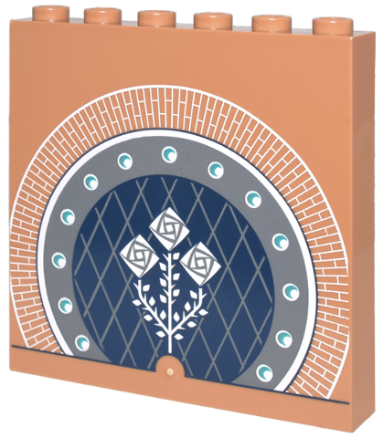 Panel 1 x 6 x 5 with Brick Archway, Dark Blue and Dark Bluish Gray Frame and Lattice Screen, White Roses, Leaves, and Thorns Pattern